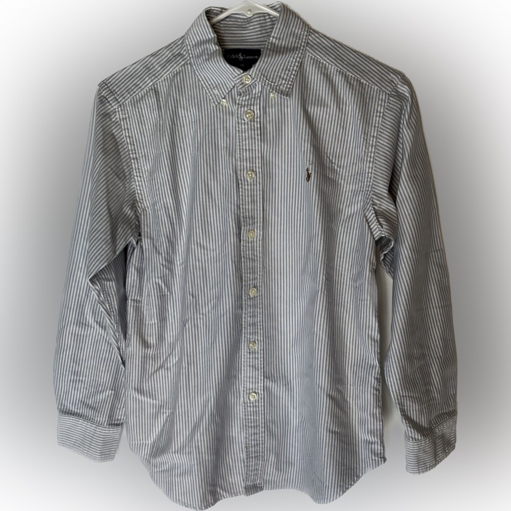 Ralph Lauren boys size 14 button up collared shirt stripes dress up Polo top